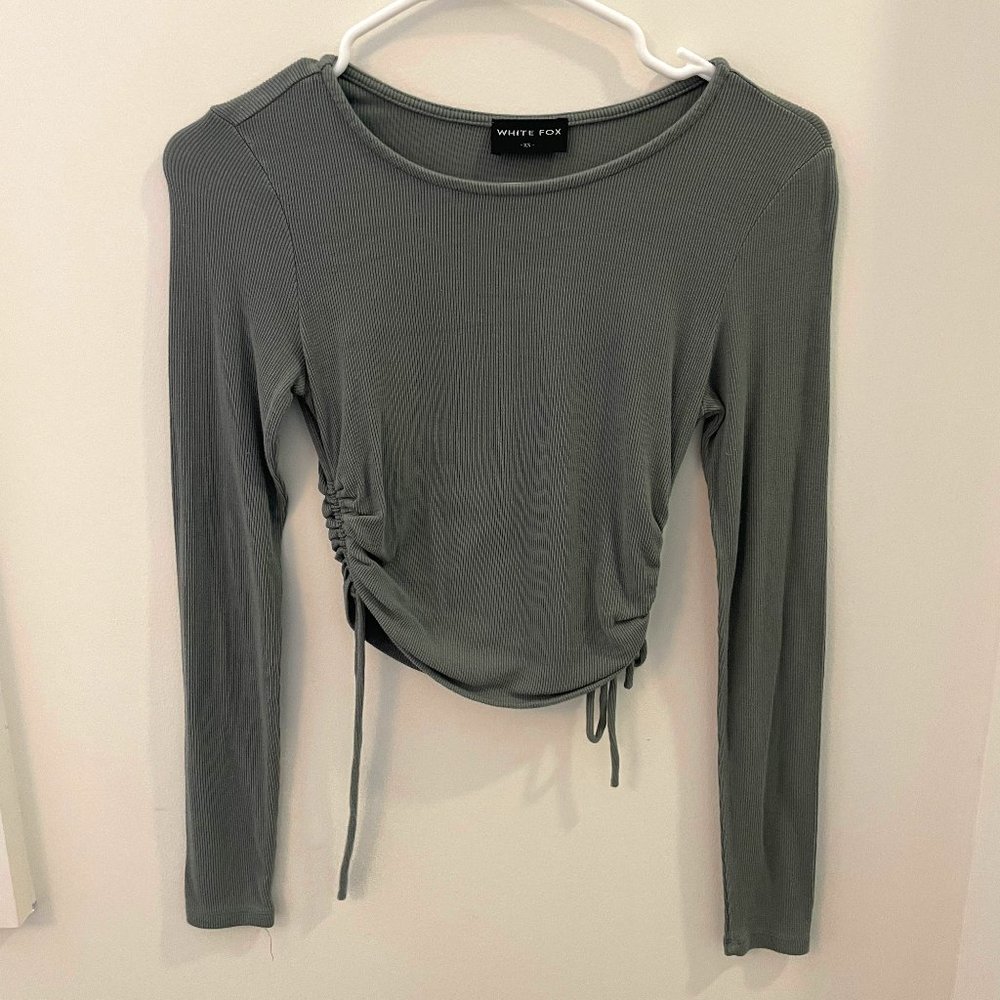 White Fox Long Sleeve Crop Dark Green with Adjustable Strings